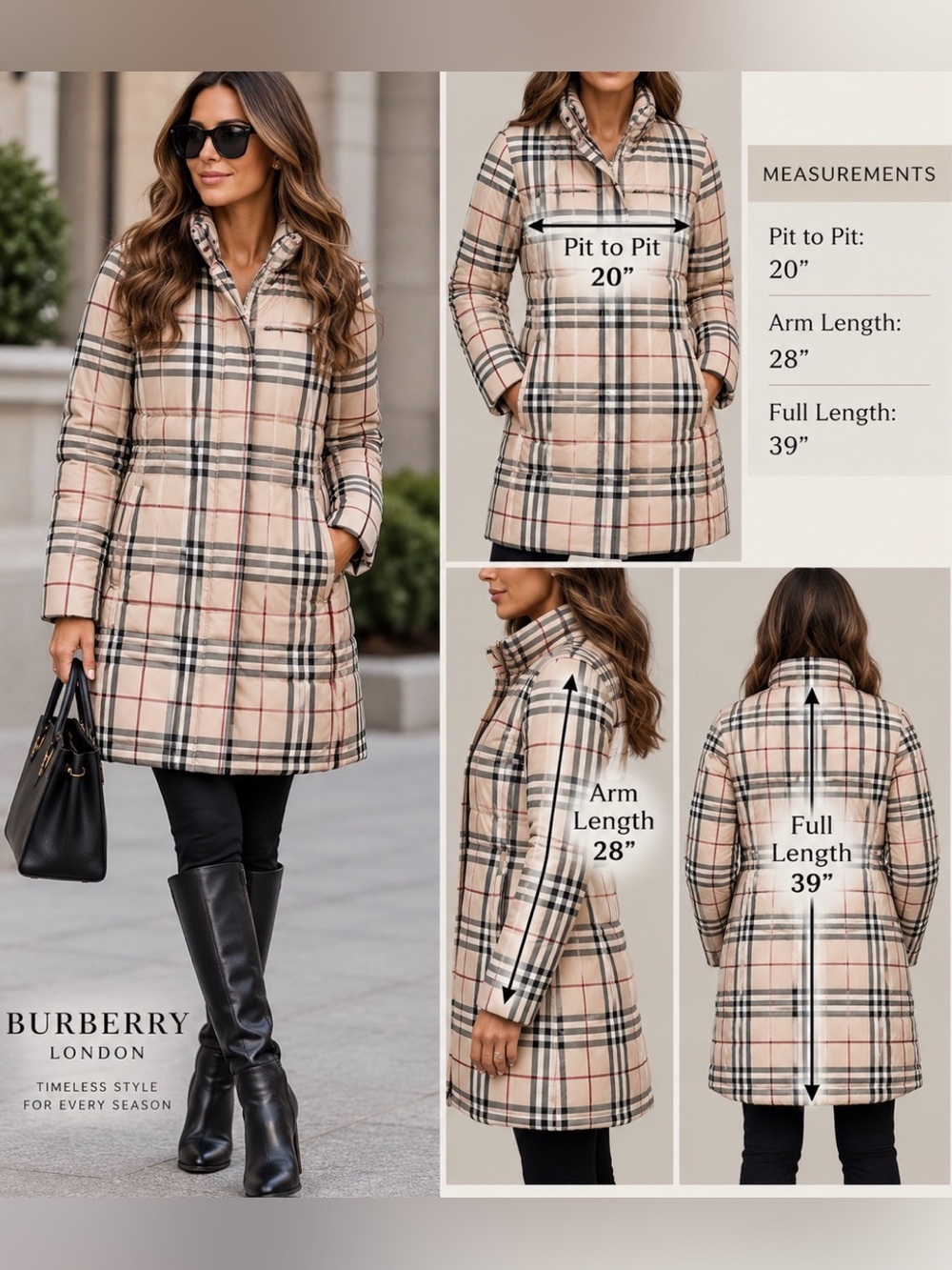 Burberry nova check quilted down filled puffer zip up Coat size 40